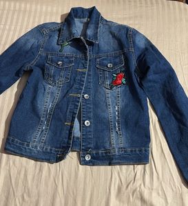 Women's Denim Jacket with Rose Embroidery