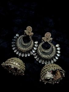Oxidized Silver Jhumka Earrings