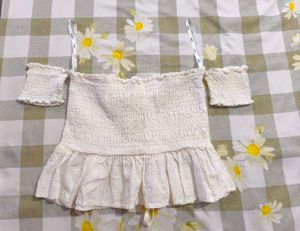 WESTSIDE Off-Shoulder Smocked Lace-Up Peplum Top