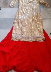 Gold Sequin Kurti with Red Skirt