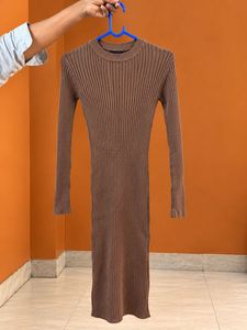 Women’s Brown Ribbed Bodycon Midi Dress