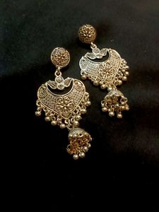 Oxidized Silver Jhumka Earrings