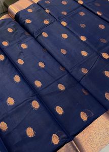 Elegant Navy Blue Saree with Gold Border 💜
