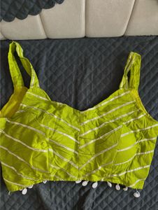 Navratri Lime Green Striped Blouse with Tassels
