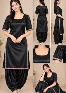 Women’s Black Silk Patiala Salwar Suit Set with Pi