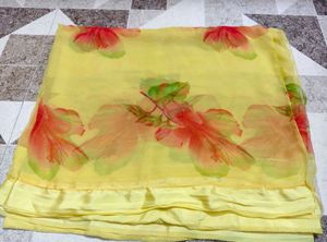 Yellow Saree with Floral Print