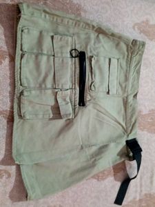 Cargo Denim Skirt with Camo Panel     korean skir
