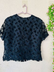 Elegant Black Sheer Beaded Top