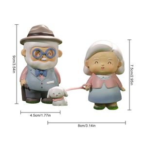 Precious Grand Parents Couple Set of 2 with Dog