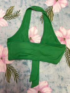 SHEIN Green Halter Neck Front-Tie Top