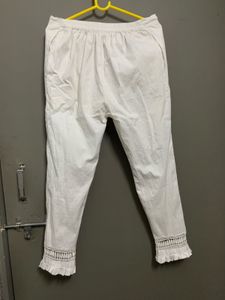 White Cotton Pant with Lace Trim
