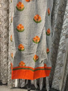 Gray Embroidered Kurta with Orange Floral Detail
