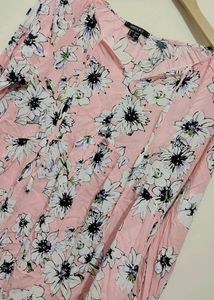 Baby Pink Color Flower Print Top For Girl