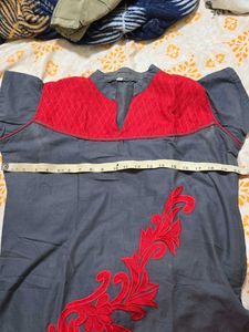 Elegant Grey &amp; Red Kurta