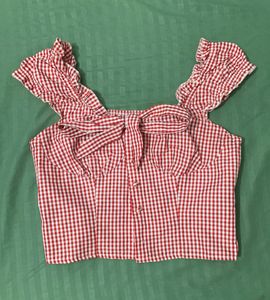 Gingham Print Sweetheart Neck Crop Top