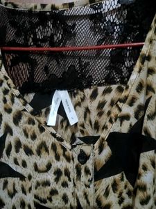 Leopard Star Cold Shoulder Top