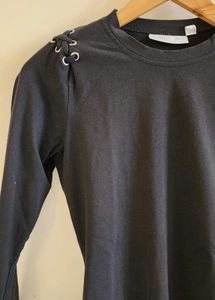 Black Lace-Up Shoulder Bodysuit Size S