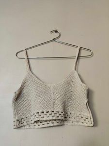 Beige Handmade Crochet Crop Top