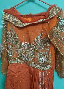 Elegant Orange Embellished Ethnic Gown