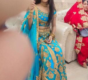 Stunning Blue & Gold Lehenga Choli