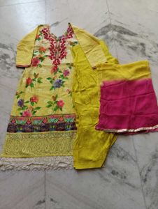 Yellow Floral Kurta Set with Dupatta