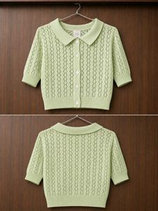 Mint Green Knit Button-Up Crop Cardigan
