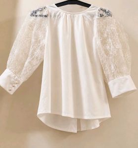 Elegant White Lace Sleeve Top