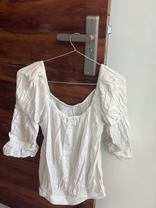 White Off-Shoulder Puff Sleeve Top