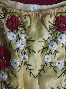 Designer Yellow Gown With Beautiful Roses Work On
