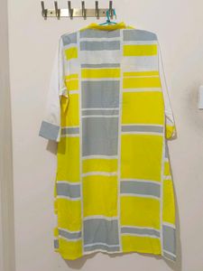 Stylish Yellow &amp; Grey Geometric Print Kurta