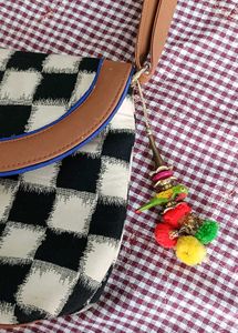 Checkered Crossbody Bag with Charm