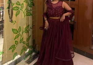 New Burgundy Hooded Designer Blouse Lehenga Set