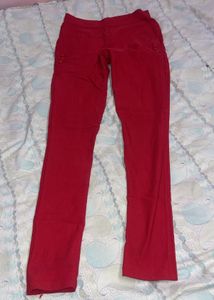 Red Button Detail Pants