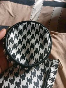 Houndstooth Crossbody Bag with Pouch