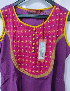 Ethnic Purple Kurti with Embellished Neckline