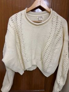 Creamy Cable Knit Cropped Sweater