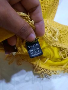 Yellow Lace Fringe Crop Top