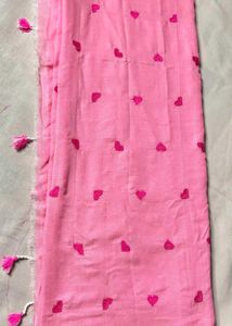 Pink khadi Cotton Saree with Heart Embroidery