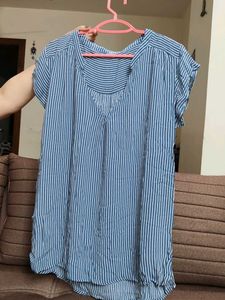 Blue Striped V-Neck Top