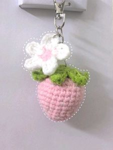 Crochet Strawberry Flower Keychain