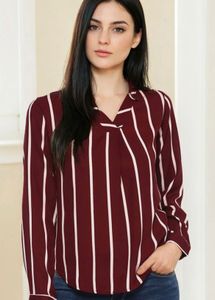 (Fits 32-34) Maroon Striped V-Neck Top ❤️