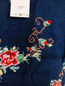 Blue Embroidered Crop Top