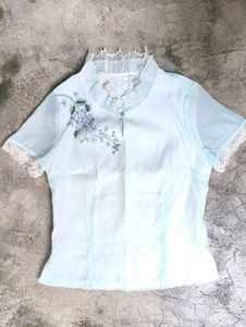 Light Blue Embroidered Top