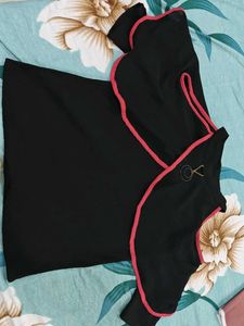 Stylish Black Blouse with Pink Trim