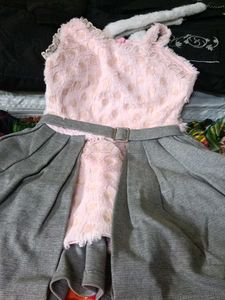 Cute Pink & Grey Polka Dot Dress