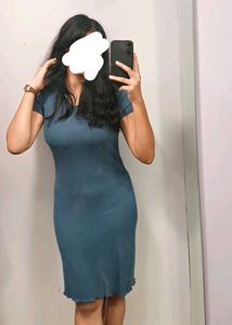 Ribbed V-Neck Lettuce Hem Dress