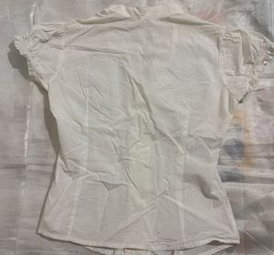 White Ruffled Button-Up Blouse