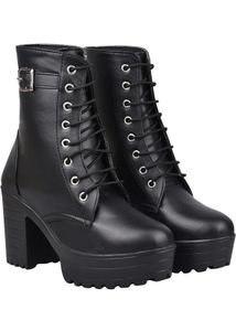 Chunky Platform black Lace-Up Boots