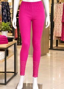 Vibrant Pink Lace Trim Leggings
