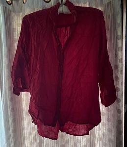 Burgundy V-Neck Button-Up Top